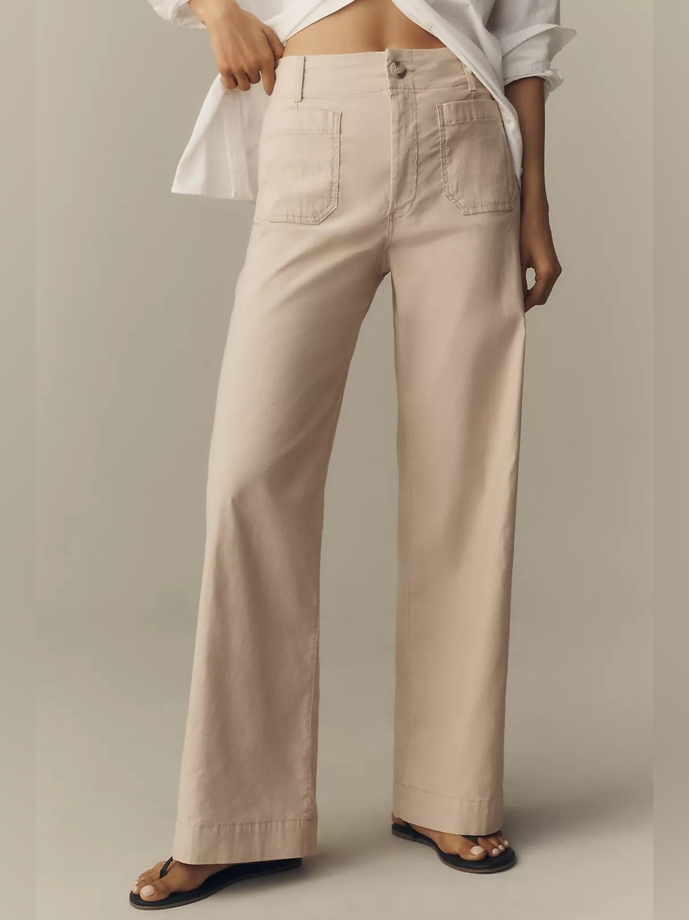 Anthropologie Maeve Colette Linen Wide Leg Pants Cream Size 31